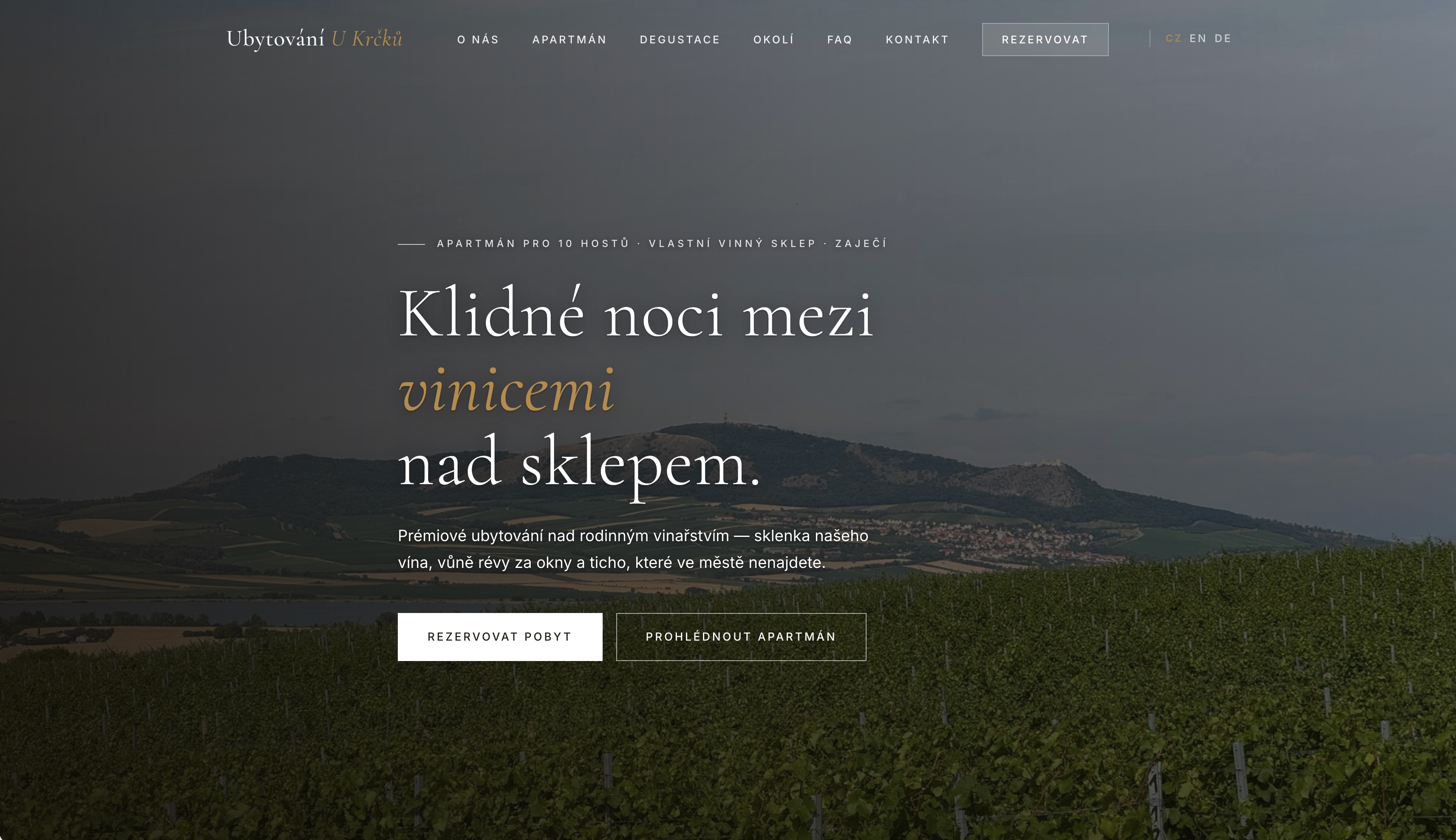 Web ubytovaniukrcku.cz — apartmán a vinný sklep, Zaječí. Rezervační systém a web na míru.